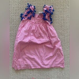 Pink Gingham Kids Dress with Blue Accents